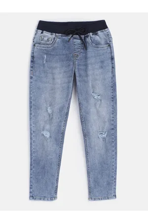 HERE&NOW Boys Blue Regular Fit Mid-Rise Low Distress Light Fade Stretchable Jeans