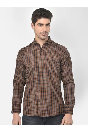 Richlook Men Brown & Black Slim Fit Opaque Checked Pure Cotton Casual Shirt