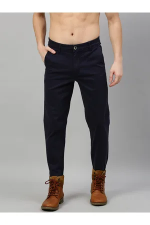 Roadster Men Navy Blue BUDFORD Tapered Fit Solid Regular Trousers