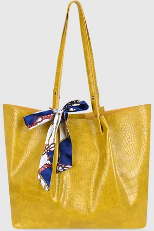 Bagsy Malone Yellow Textured PU Shopper Tote Bag with Bow Detail