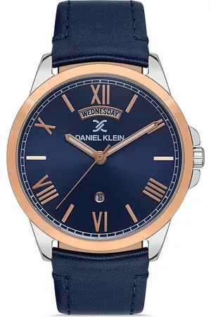 Daniel Klein Men Blue Dial & Blue Leather Bracelet Style Straps Analogue Watch