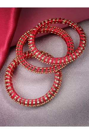 Priyaasi Set Of 4 Gold-Plated White Stone-Studded Bangles