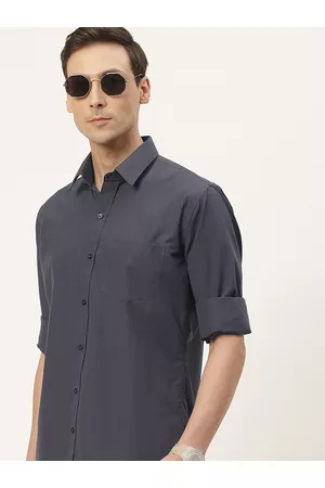English Navy Men Grey Classic Slim Fit Casual Shirt