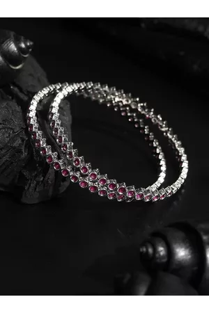 Priyaasi Set Of 2 Silver-Plated Purple Stone-Studded Handcrafted Bangles