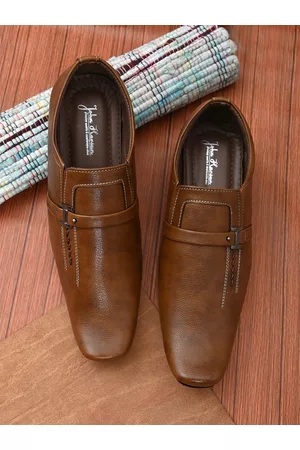 John Karsun Men Tan Brown Solid Formal Slip-On Shoes