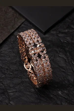 justpeachy Set Of 2 Rose Gold-Plated AD Studded Bangle