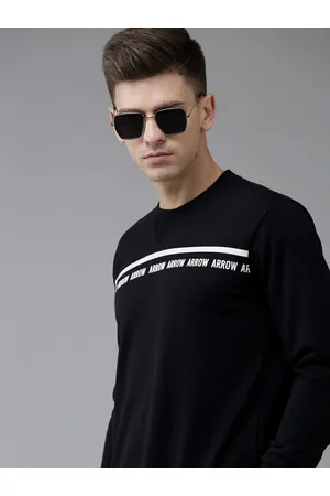 Arrow Men Black Brand Logo Print & Striped Sweatshirt
