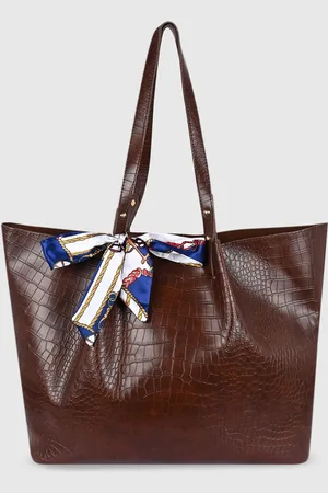 Bagsy Malone Brown Textured PU Structured Tote Bag with Bow Detail
