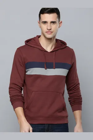 Flying Machine Men Maroon Striped Hooded Pullover Sweatshirt