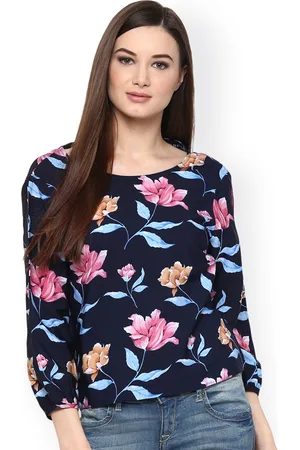 Harpa Women Navy Printed Regular Top
