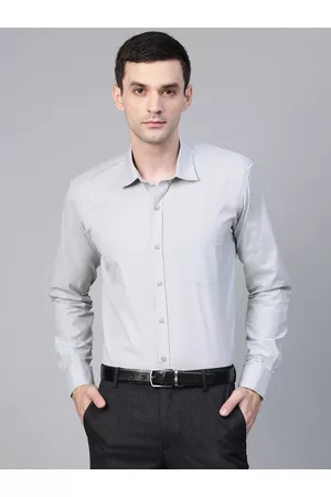 MANQ Men Grey Semi Slim Fit Solid Formal Shirt