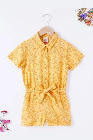 Ed-a-Mamma Girls Yellow Printed Sustainable Basic Jumpsuit