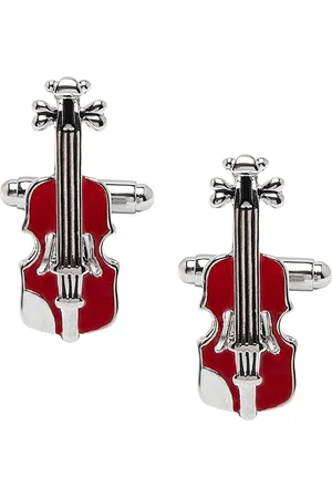 Bodha Silver-Plated & Red Quirky Violin Design Cufflink