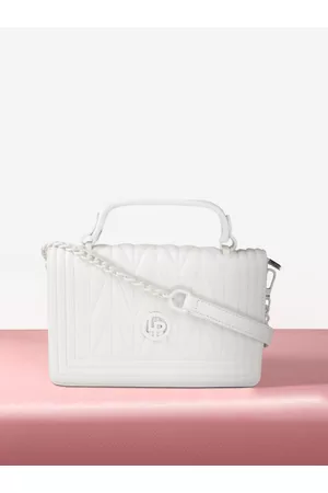 Lino Perros Women White Textured PU Structured Quilted Sling Bag