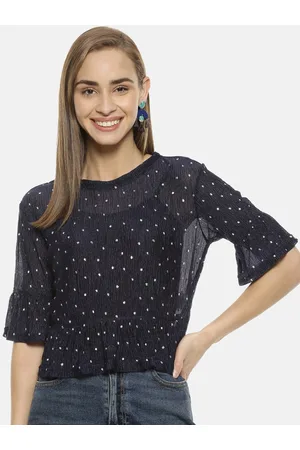 Campus Women Navy Blue Self Design Peplum Top