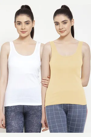 Friskers Women White & Beige Pack of 2 Tank Top