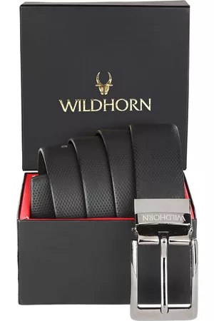 WildHorn Men Black Textured Reversible Leather Formal Belt
