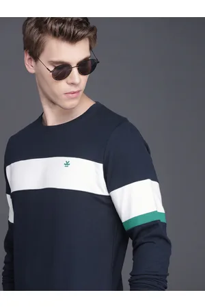 WROGN Men Navy Blue & White Colourblocked Slim Fit Sweatshirt