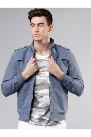 Highlander Men Blue Solid Bomber Jacket