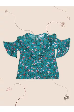 Ralph Lauren Teal & Multicoloured Floral Ruffles A-Line Top