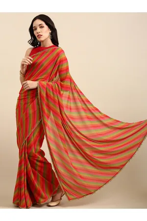 Buy Orange Chinnon Leheriya Saree Online – Vasansi Jaipur