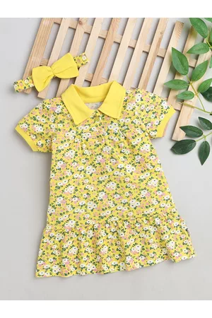 BUMZEE Girls Yellow & White Floral A-Line Dress