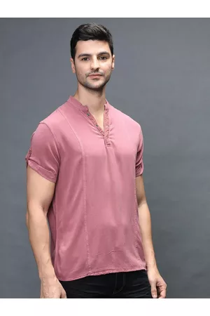 Identiti Men Peach Solid Slim Fit Casual Shirt