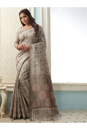 Mitera Women Grey & Brown Ethnic Motifs Art Silk Bhagalpuri Saree With Matching Blouse