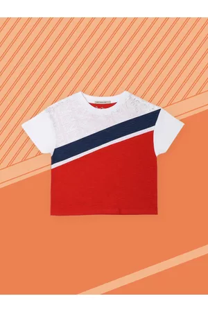 Pepe Jeans Girls White & Red Colourblocked Cotton T-shirt
