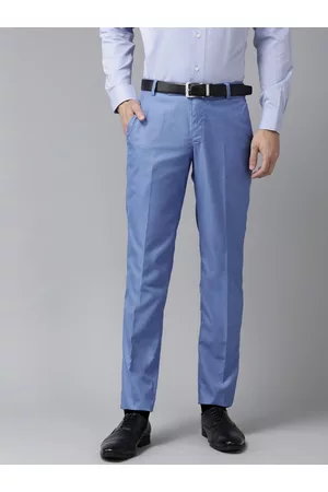 Hangup Men Blue Solid Regular Fit Formal Trousers