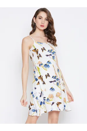 Berrylush Women White Floral Printed Fit and Flare Dress
