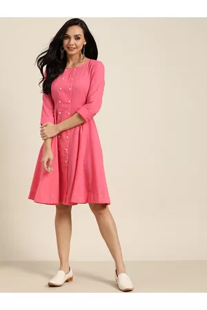 Sangria Women Pink Pure Cotton Solid A-Line Dress