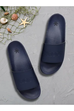 WROGN Men Navy Blue Solid Sliders