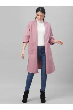 ATHENA Women Pink Solid Open Front Shrug