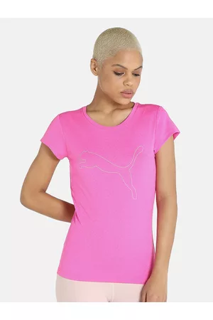 PUMA Women Pink Brand Logo Printed Slim Fit Active Heather T-shirt