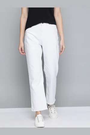 Mast & Harbour Women White Straight Fit High-Rise Stretchable Jeans