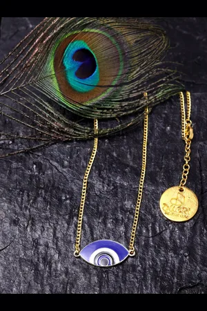 DUGRISTYLE Gold-Plated Blue & White Stone-Studded Evil Eye Sustainable Statement Necklace