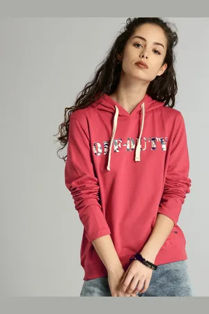 Roadster Women Red Printed Hooded Sweatshirt