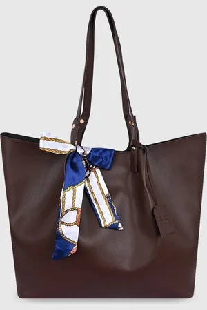 Bagsy Malone Brown PU Structured Tote Bag with Bow Detail
