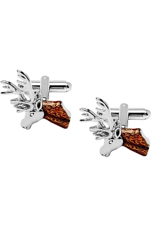 Bodha Silver-Toned & Brown Raindeer & Stag Design Cufflink