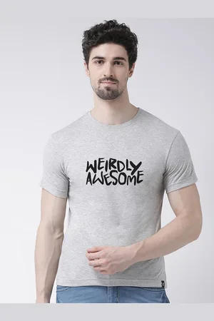 Friskers Men Grey & orchid tint Typography Printed Applique T-shirt