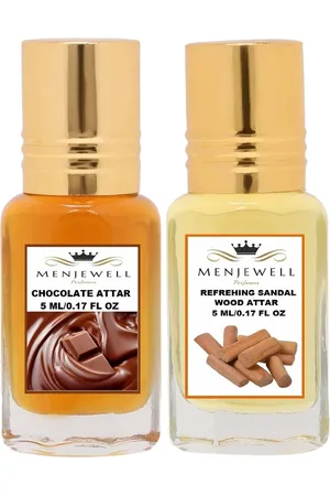 Menjewell Unisex Pack of 2 Refreshing Sandal Wood Attar & Chocolate Attar - 5 ml Each