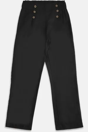 Pantaloons Girls Black Solid Pleated Regular Trousers