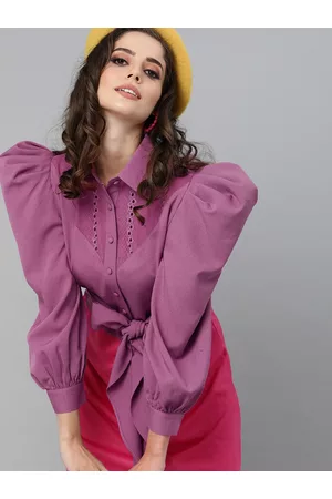 KASSUALLY Women Purple Casual Crop Shirt