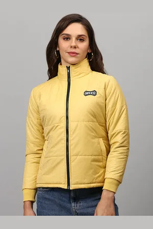 Campus Women Yellow Windcheater Outdoor Padded Jacket with Patchwork