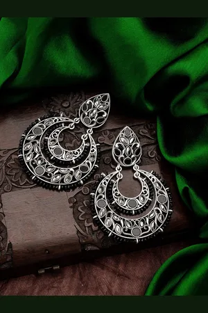 Aadita Silver-Toned Classic Chandbalis Earrings