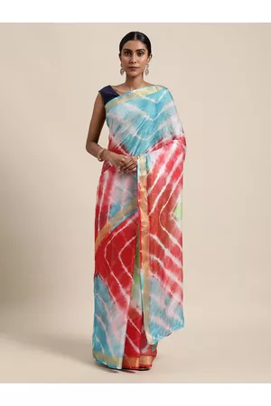 Jaipur Red & Blue Tie and Dye Silk Cotton Kota Saree
