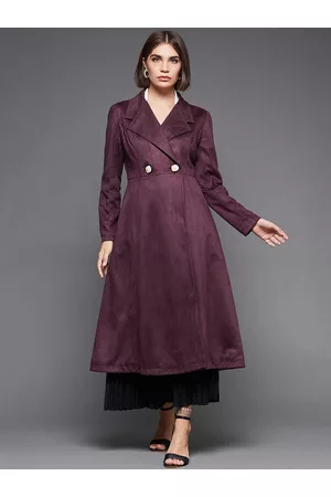 Miss Chase Women Maroon Suede Longline Overcoat