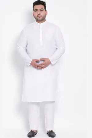 Hangup Plus Size Men White Solid Kurta with Pyjamas