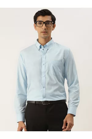 English Navy Men Blue Solid Slim Fit Formal Shirt